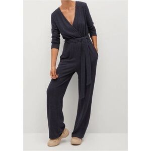 BNWT Mango Long Sleeve V-neck Wide Leg Jumpsuit - Size Medium